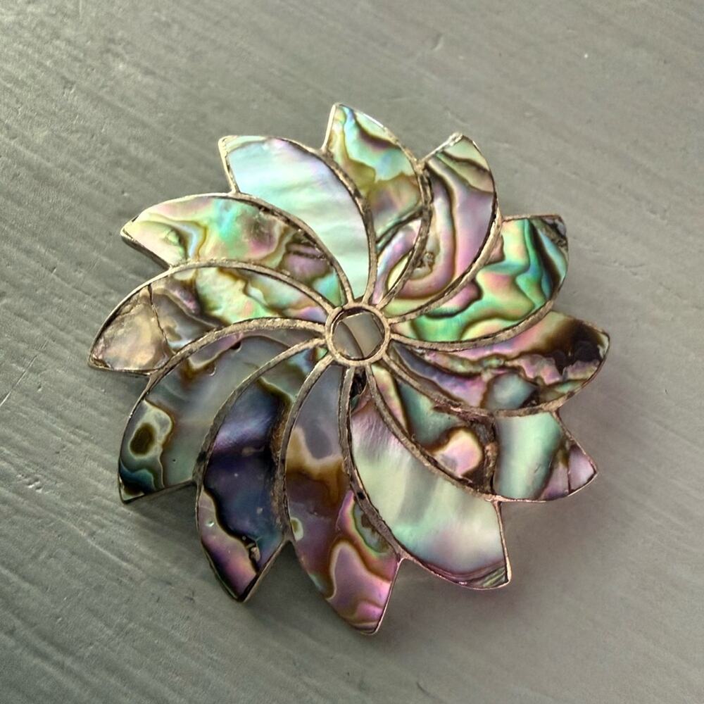 925 Sterling Silver Abalone Mexico  Pin Brooch Pendant VINTAGE - Picture 3 of 8